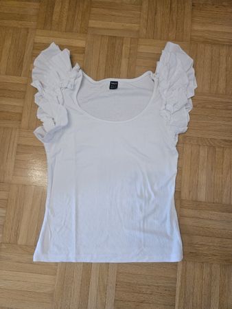 Damen T-Shirt Shein weiss mit Rüschen Grösse M