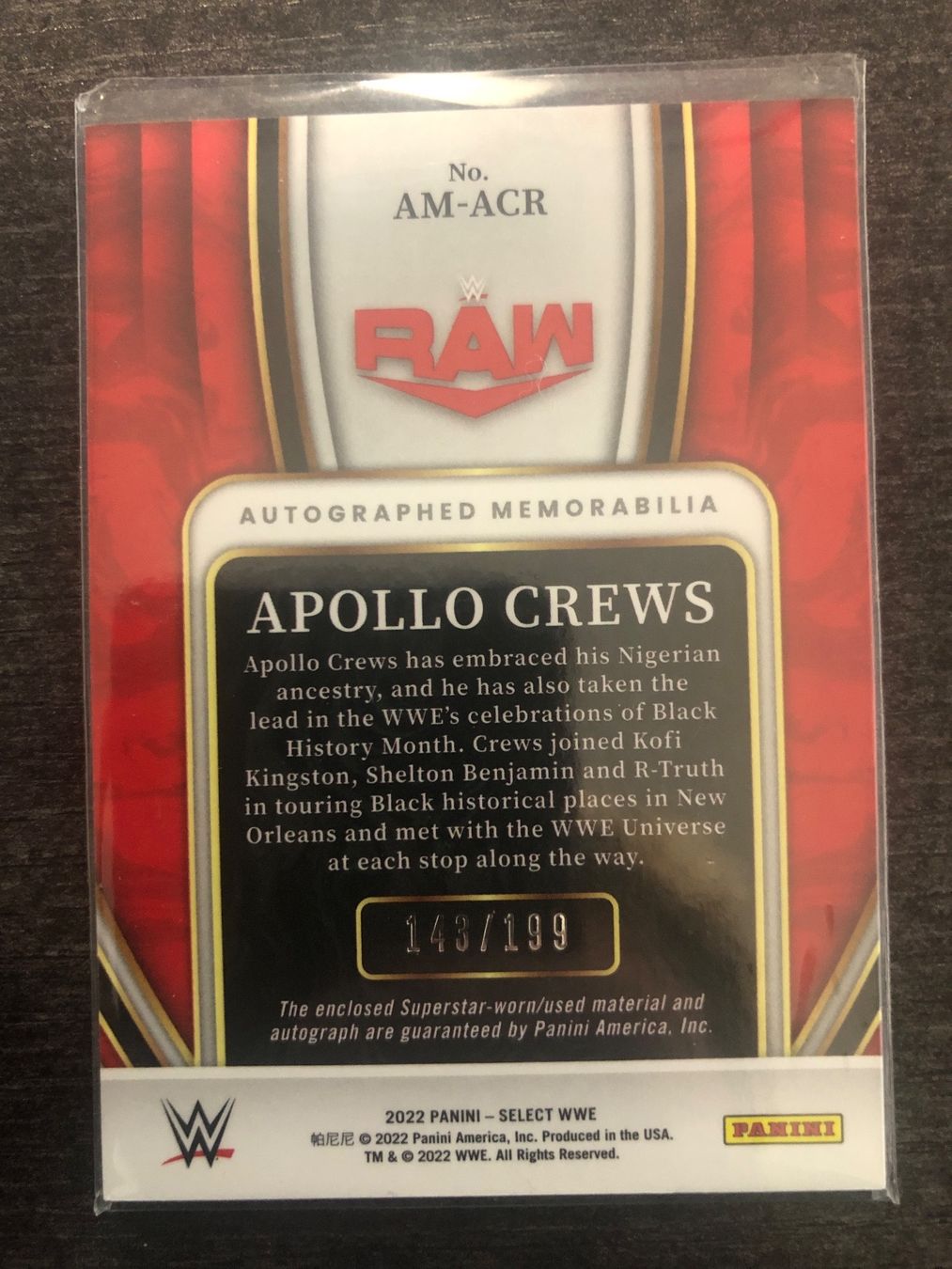 Panini Carte collezionabili: Panini Select WWE Apollo Crews Patch-Autogramm 143/199 – Usato da Wangenried venduto da Garagara 1