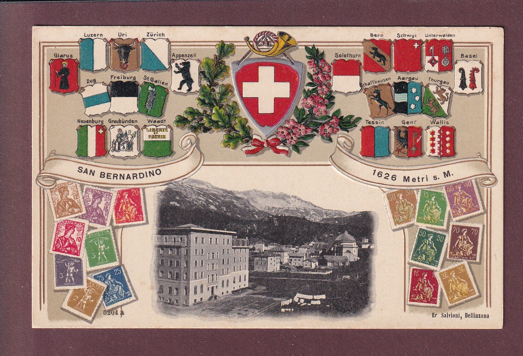 Cartoline postali: SAN BERNARDINO - Relief – Usato da Pully venduto da nicecards