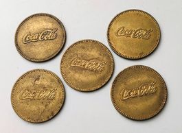 5 alte Coca-Cola  Automatenmünzen Durchmesser 2,2 cm