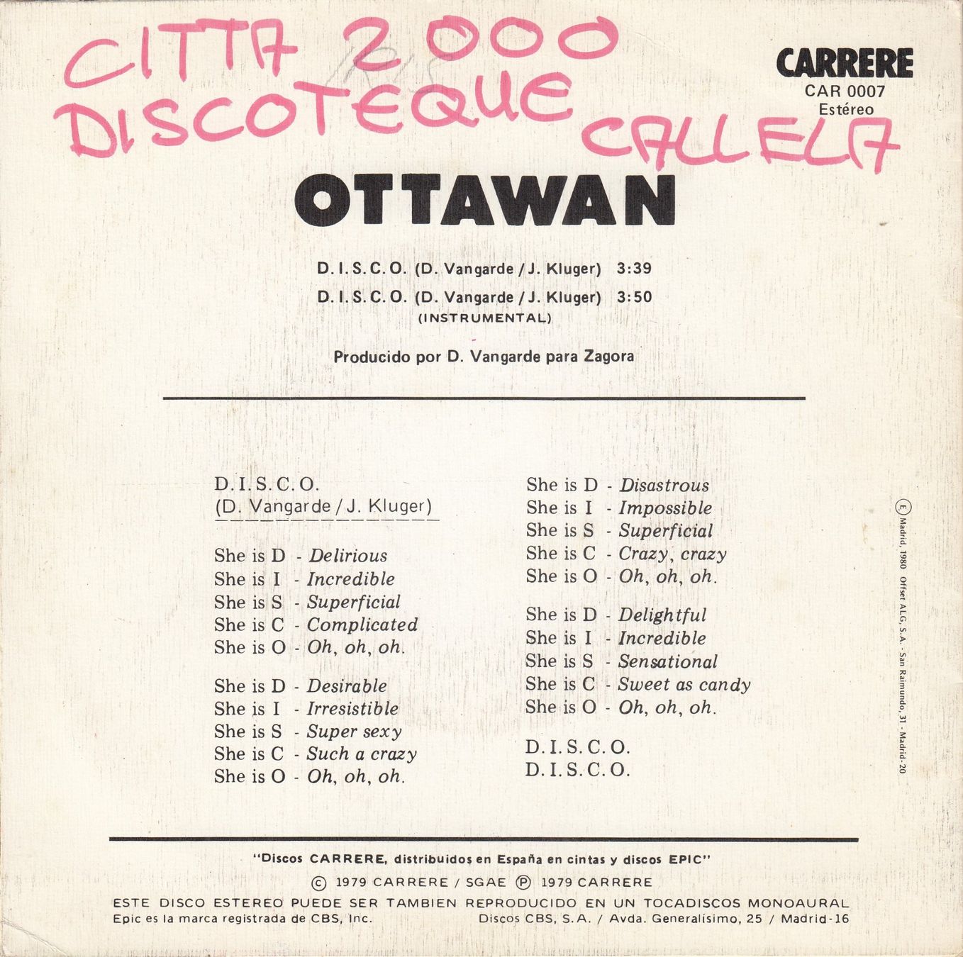 Dischi in vinile: Ottowan Vinyl Single von 1979 – Usato da Volketswil venduto da Abcrecords 1