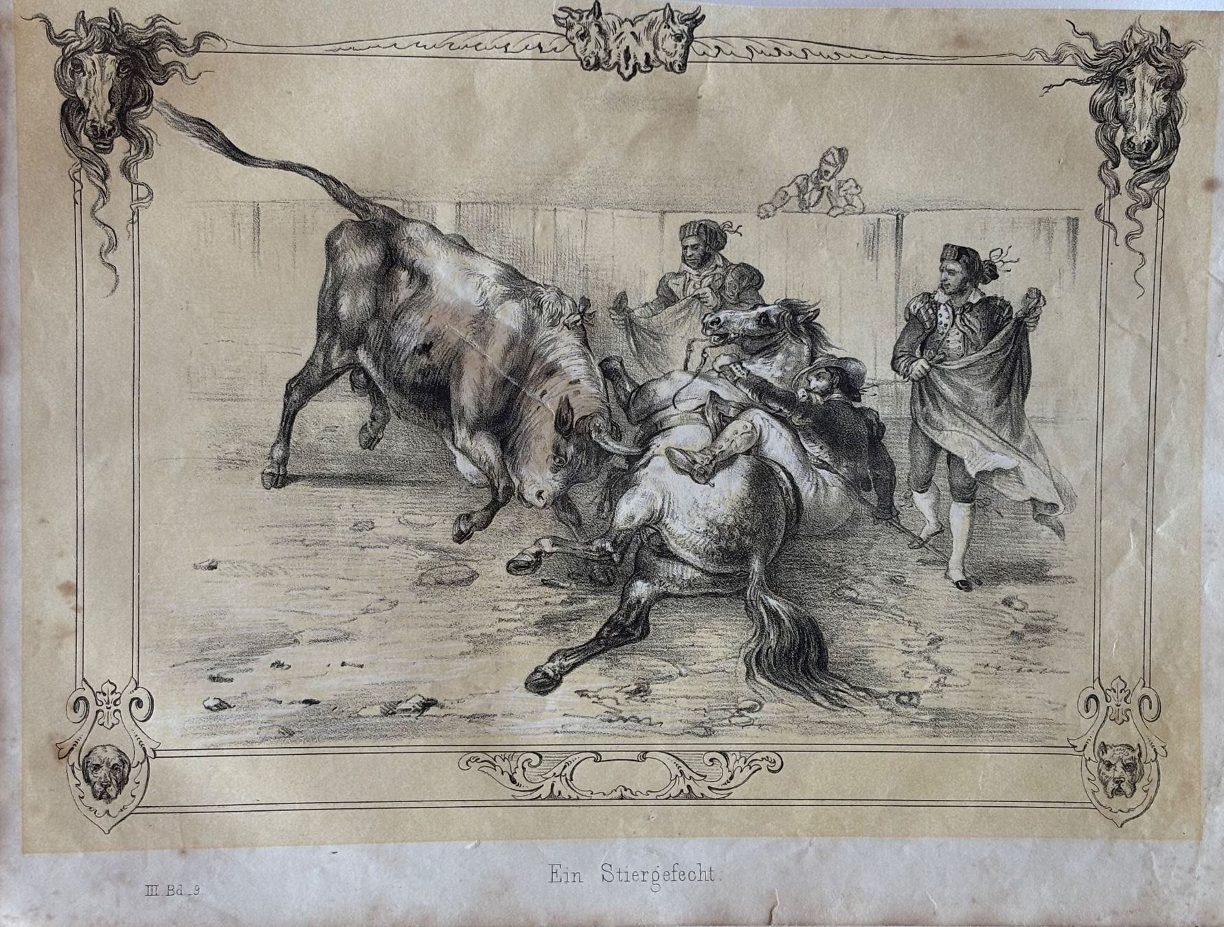 Grafica & Litografie: Lithographie 1845 - Ein Stiergefecht, Stierkampf – Usato da Frauenfeld venduto da Merk52 1