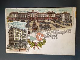 Litho PK / Gruss vom Waffenplatz Zürich Restaurant National 