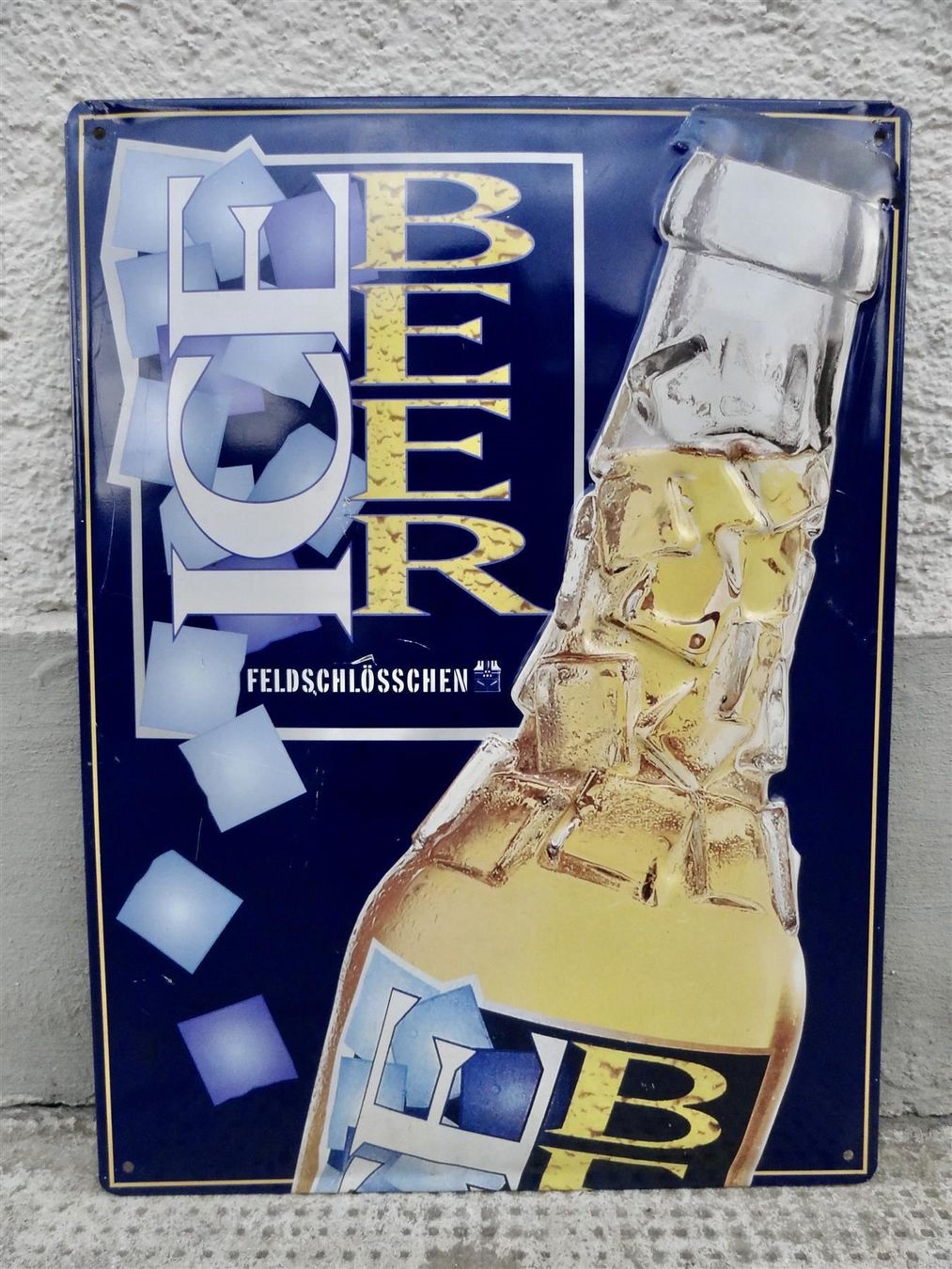 Feldschlösschen Insegne: BLECHSCHILD SCHILD BIER FELDSCHLÖSSCHEN ICE BEER WERBESCHILD – Nuovo e nell'imballaggio originale da Kerzers venduto da bottlesandboxes 4