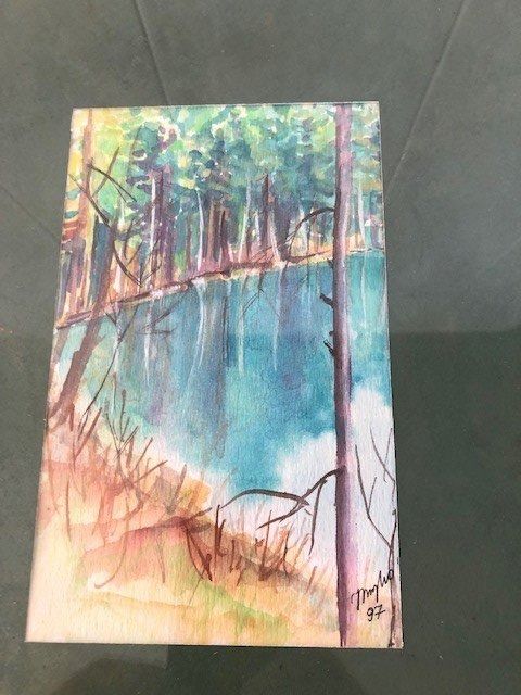 Dipinti: Landschaft, Wald mit See - Aquarell A1 – Usato da Bösingen venduto da Lorak2612 5