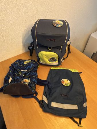 Ergobag Schulranzen Set blau grün inkl Sportbeutel