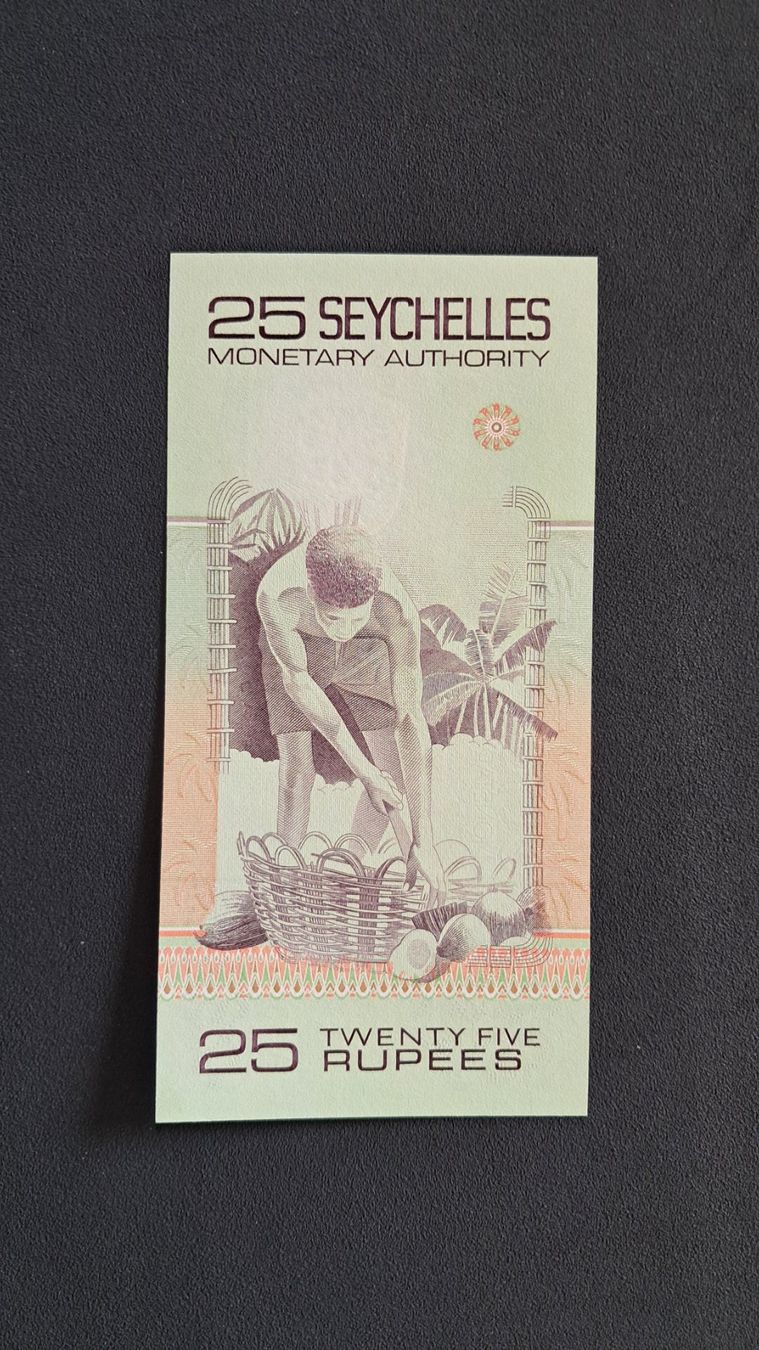Banconote: Srychellen 25 Rupess 1979 Unc – Nuovo e nell'imballaggio originale da Lufingen venduto da E-Auktion 1