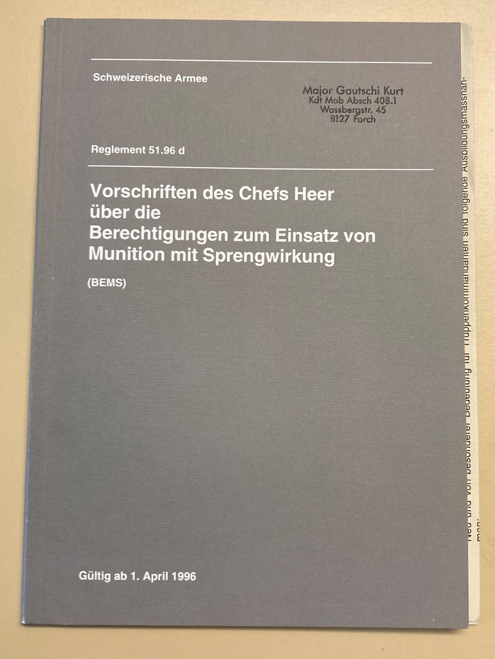 Bücher: Reglement Einsatz Munition mit Sprengwirkung Schweizer Armee – Gebraucht aus Brütten von Hst1