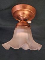 antike Jugendstil Deckenlampe ,Lupfer , Milchglas gewellt
