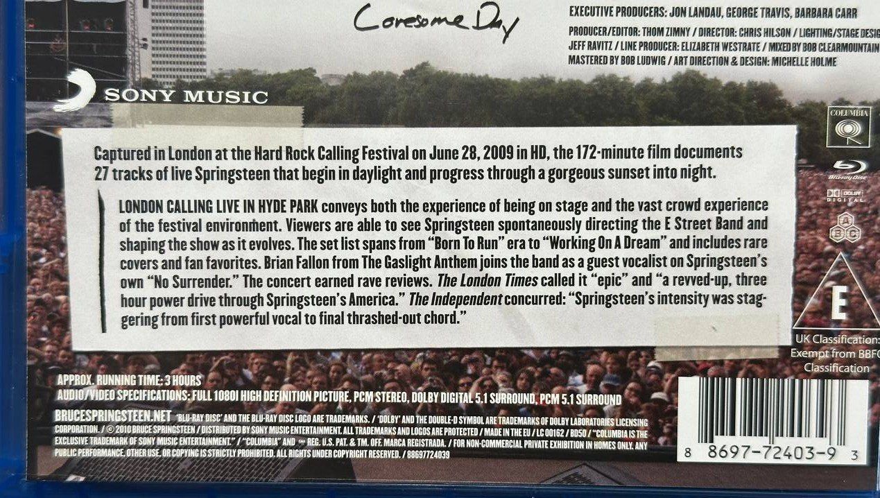 Tutti i DVDs: Bruce Springsteen Blu-ray - London Calling - Hyde Park! – Usato da Beringen venduto da Mantafisch1 3