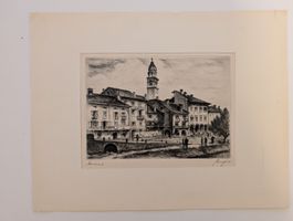 Antike Radierung Stadtansicht Italien Signiert