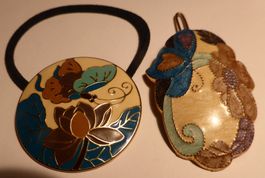 2 x -CLOISONNÉ ARMBAND UND BROSCHE- RELIEF FARBEN; UNIKATE