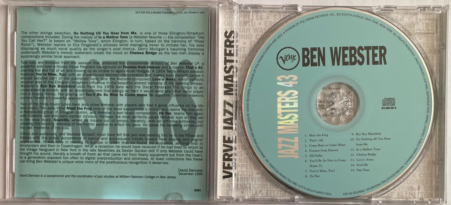 CD: BEN WEBSTER - VERVE JAZZ MASTERS 43 – Usato da Poliez-Pittet venduto da Newtown-Records 2