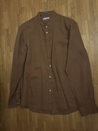 Williams, chemise en lin col Mao, marron Taille L