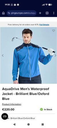 PING AquaDrive Herren Regenjacke (Golf) blau Grösse L neu 