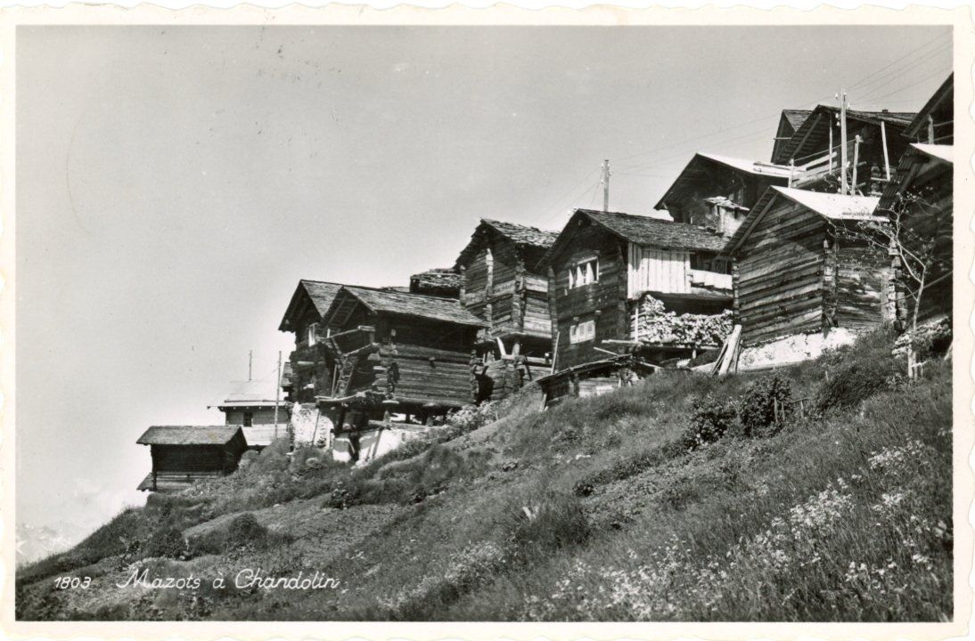 Cartoline postali: Chandolin   VS   -   Mazots        en 1958 – Usato da Brig venduto da Valcards54
