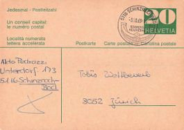 Ältere Postkarte mit Werbestempel SCHINZNACH, ab 1.--
