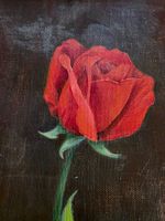 Gemälde signiert Blumen Bild Natur Pflanze rote Rose