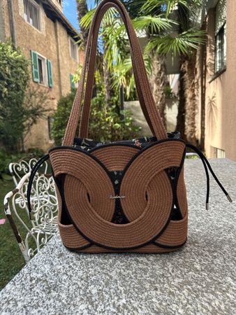 Borsa in corda marrone e tessuto fantasia nuova