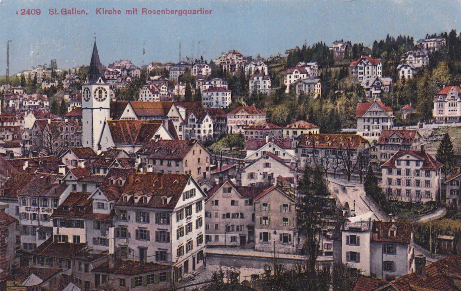 Ansichtskarten: St. Gallen Kirche mit Rosenbergquartier  N° 2409  1925 – Gebraucht aus Cormoret von Pascalll2001