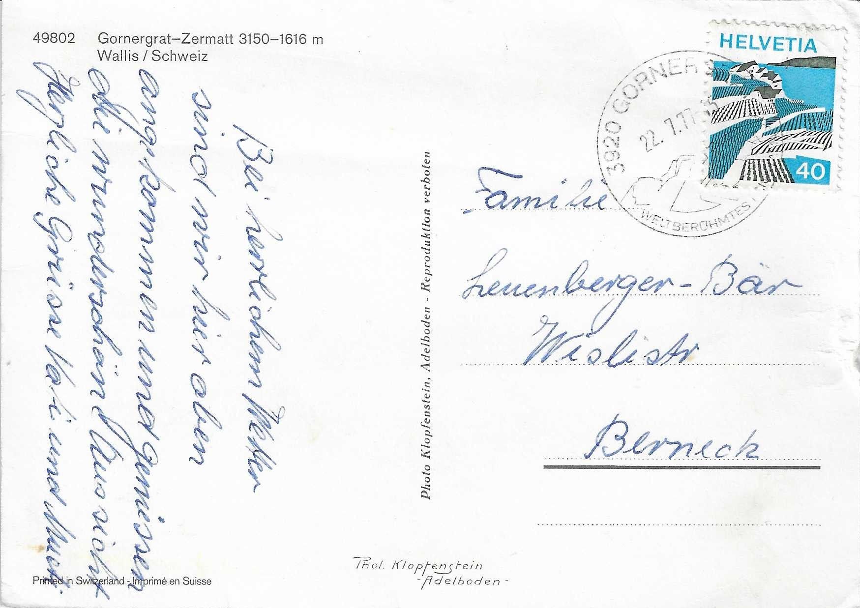 Cartoline postali: Gornergrat-Zermatt – Usato da Rothrist venduto da Stranglehold 1