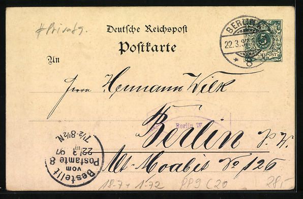 Ganzsachen: Litho Ganzsache PP9 C20: Berlin, Postkar – Gebraucht aus Berlin von bartko-reher 1