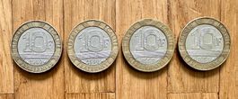 4 Französische 10 Francs Münzen - 1989 - 1991