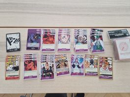 one piece card game small lot of purple card and sleeves