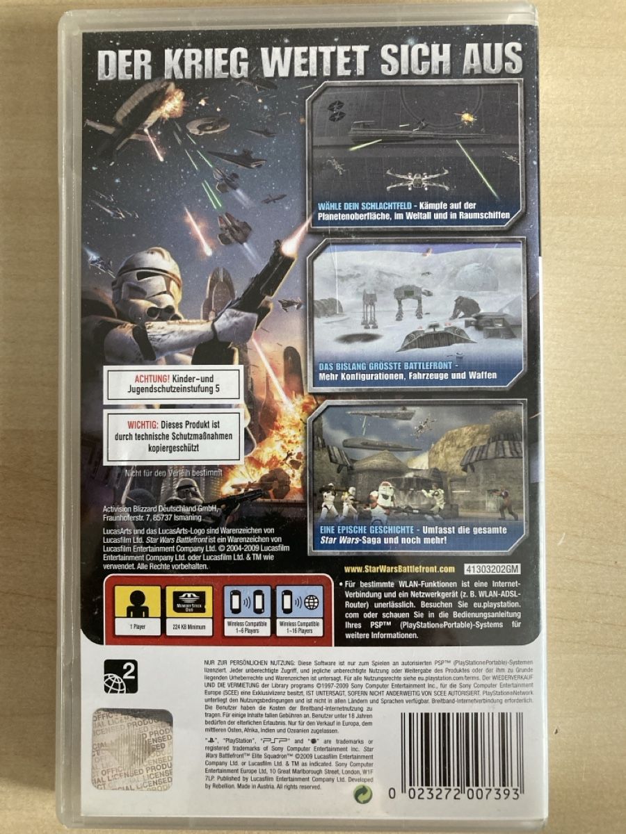 Sony Giochi: PSP Star Wars Battlefront: Elite Squadron | Komplett + Hülle – Usato da Aarau venduto da Tastee 2