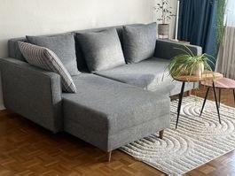 Ecksofa mit Schlaffunktion, grau, sehr guter Zustand, inkl.