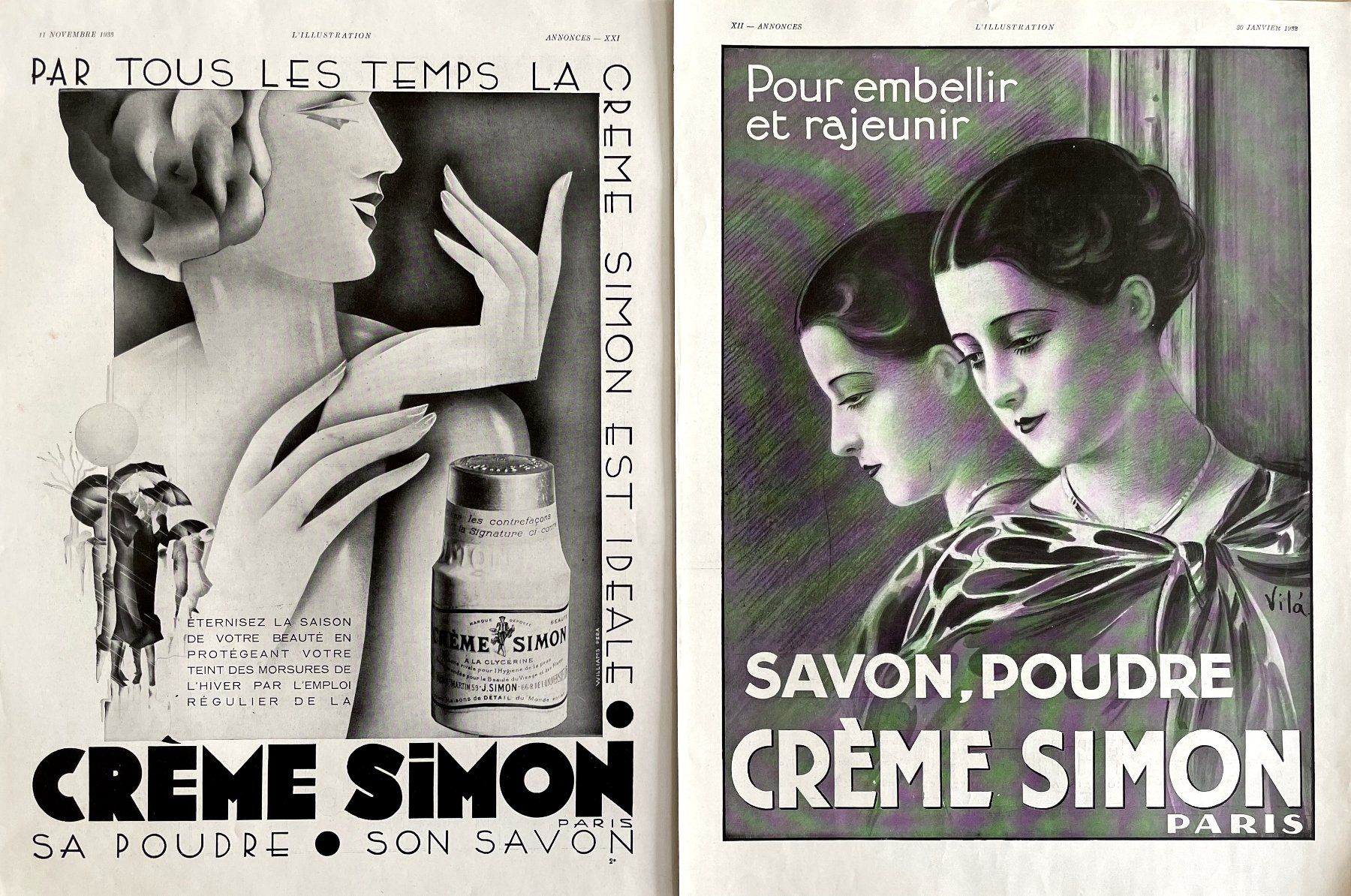 Poster & Bilder: Crème Simon - 2 alte Werbungen / Publicités 1932/33 – Gebraucht aus Savagnier von Ne2065 1