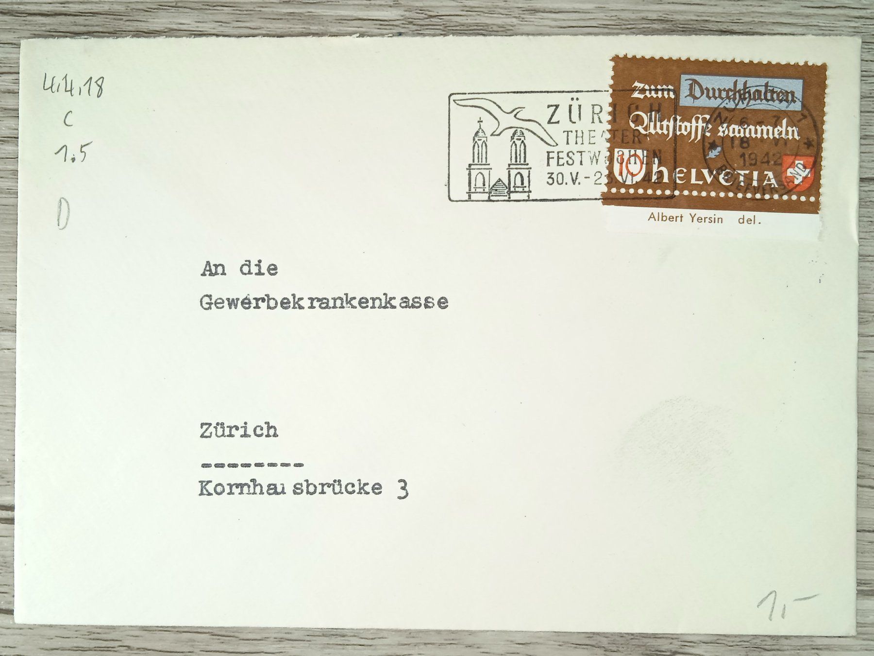 Tutti i francobolli: TR03 Enveloppe + Timbre Suisse 1943 – Usato da Cousset venduto da Patrick_Collections