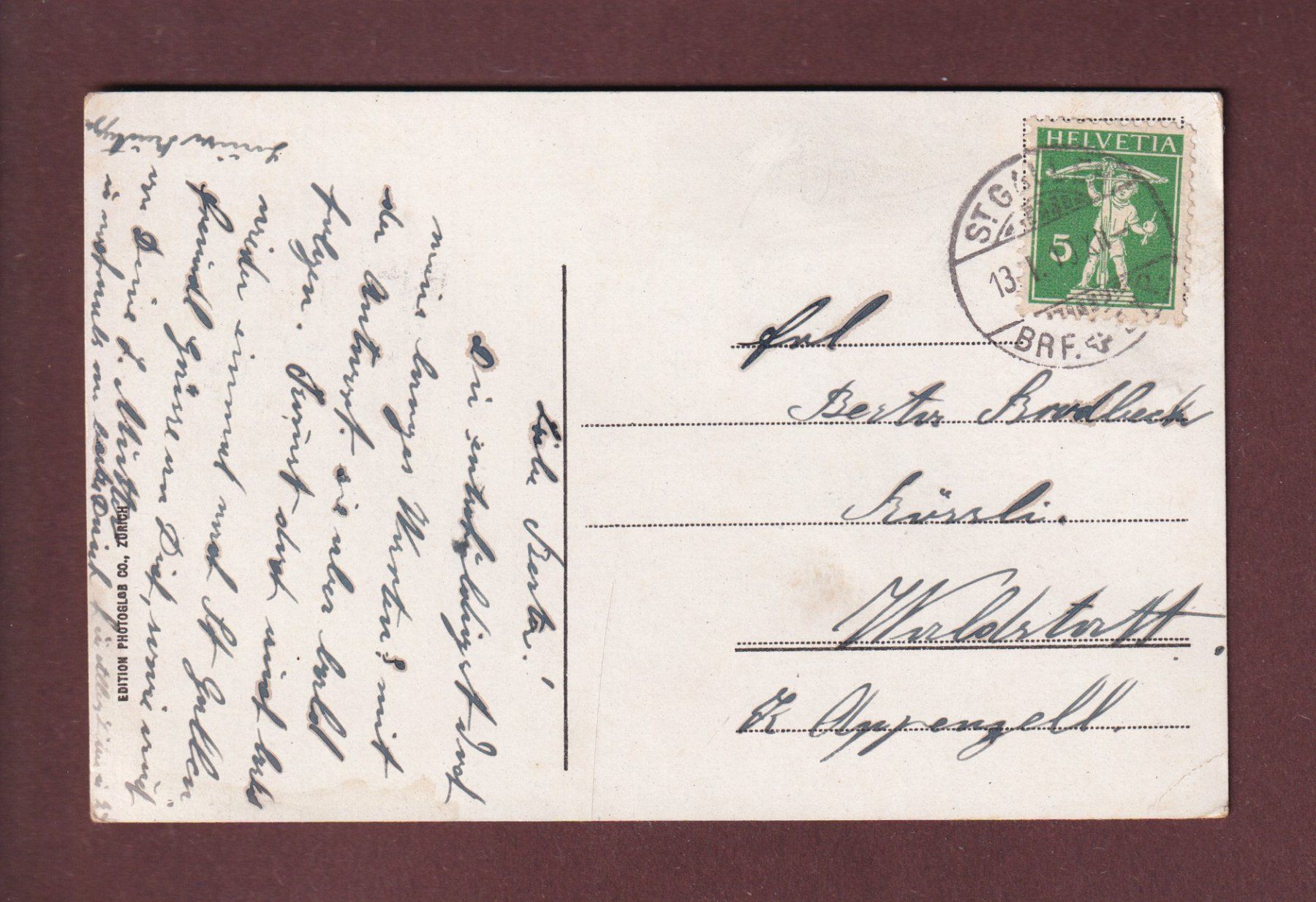 Cartoline postali: ST. GALLEN - Rosenberg - 1910 // Eckbug // – Usato da Pully venduto da nicecards 1