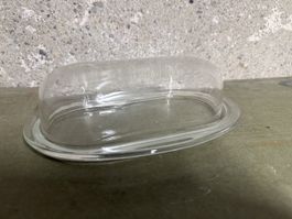 Glas Butterdose Oval transparente Glasoberteil und Unterteil