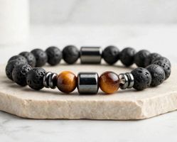 Bracciale in pietrenaturale laviche e occhio di tigre nuovo