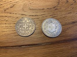 Silbermünzen Schweiz 1907 2 Stück