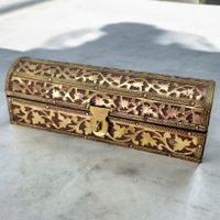Boîte islamique ottomane antique en palissandre et laiton