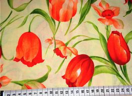 Baumwollstoff  50 x 150 cm Tulpen rot