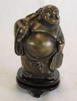 Buddha Figur Messing mit Holzsockel