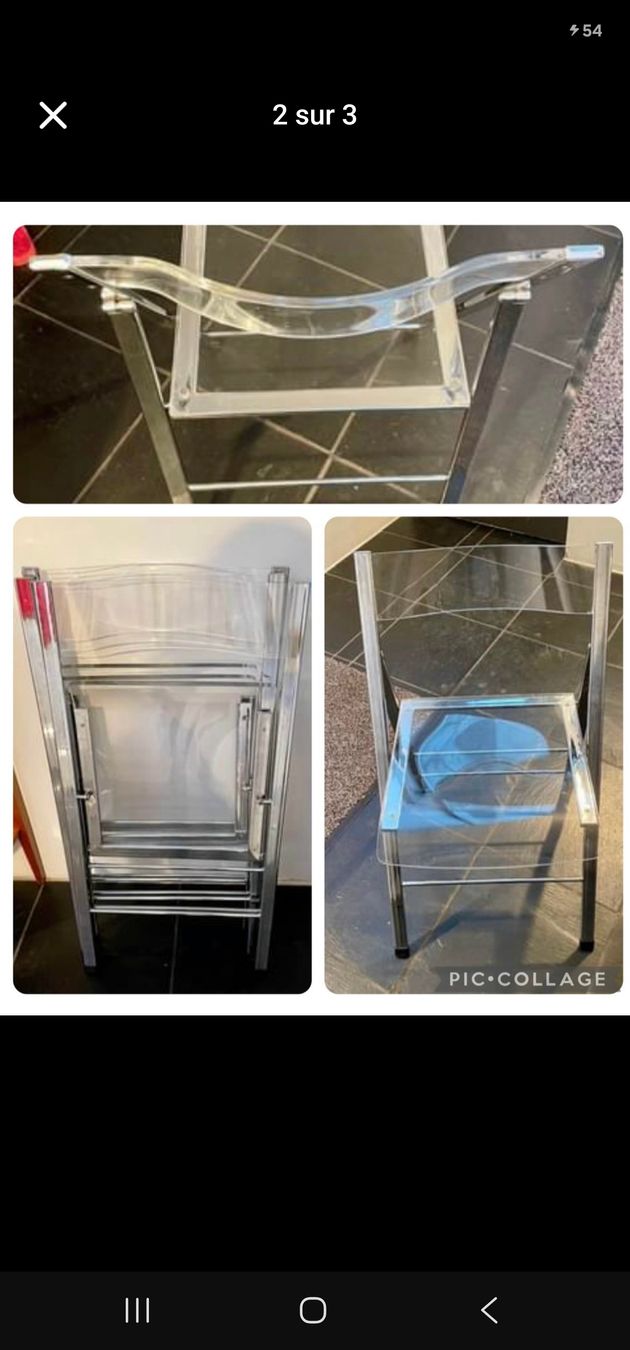 Set de table et chaises: Table en verre et fer forgé, chaise plexi, pièce unique – Neuf (Voir description) à Monthey par Chez-Dani-81 1