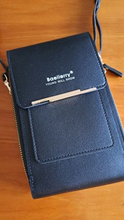 Handytasche schwarz, Leder, mit Fächer für Weiteres