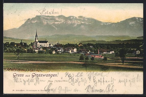 Cartoline postali: Grosswangen, Gesamtansicht mit der Kirch – Usato da Berlin venduto da bartko-reher