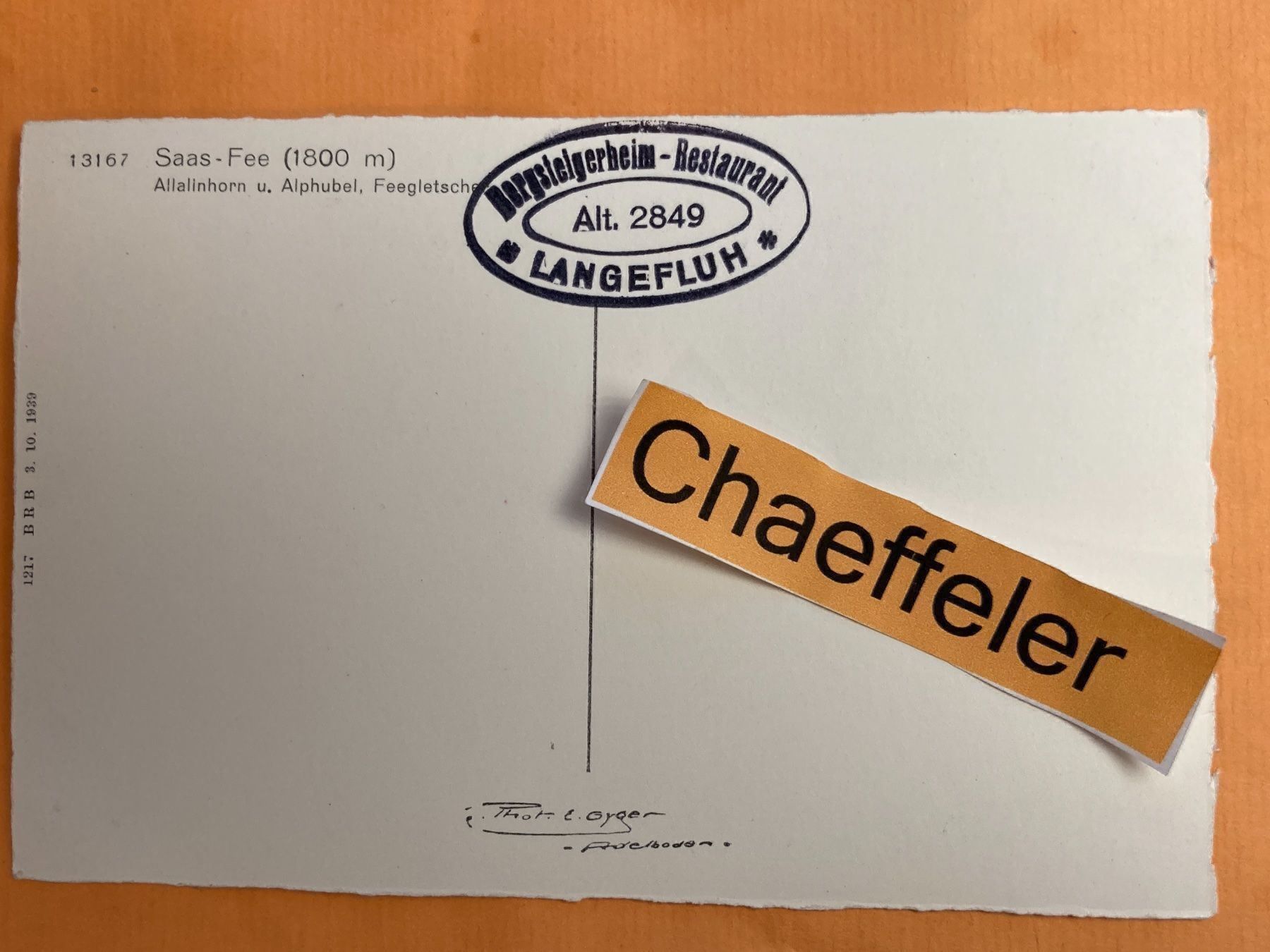 Ansichtskarten: Sass - Fee – Gebraucht aus Zürich von Chaeffeler 1