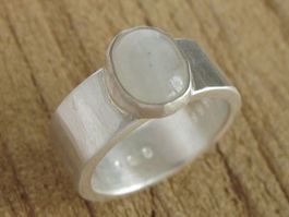 breiter Ring Silber 999 Einzelstück Mondstein Gr. 59