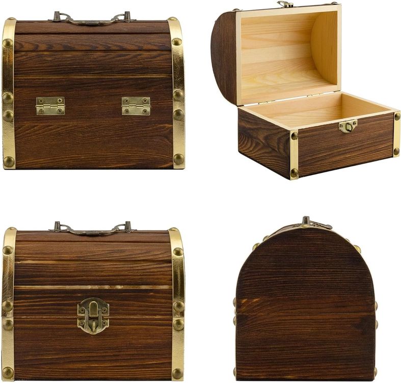 DAWRIS Kleine Schatztruhe Aus Holz - Vintage Aufbewahrungsbox Mit Schloss (11,5x8x8cm)