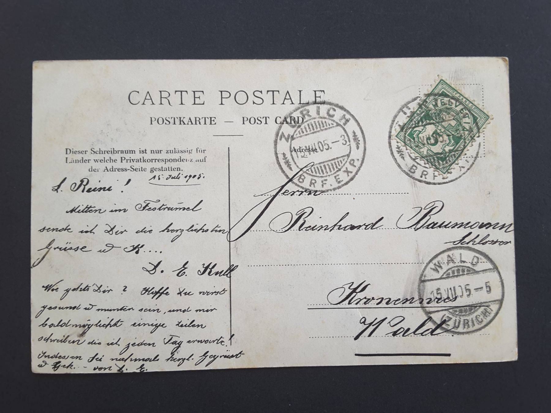 Cartoline postali: Sänger Gruss aus Zürich , 1905 – Usato da Reichenburg venduto da Pipo-67 1