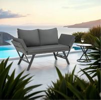 Rattan-Loungesofa Sintra grau 2in1 Funktion