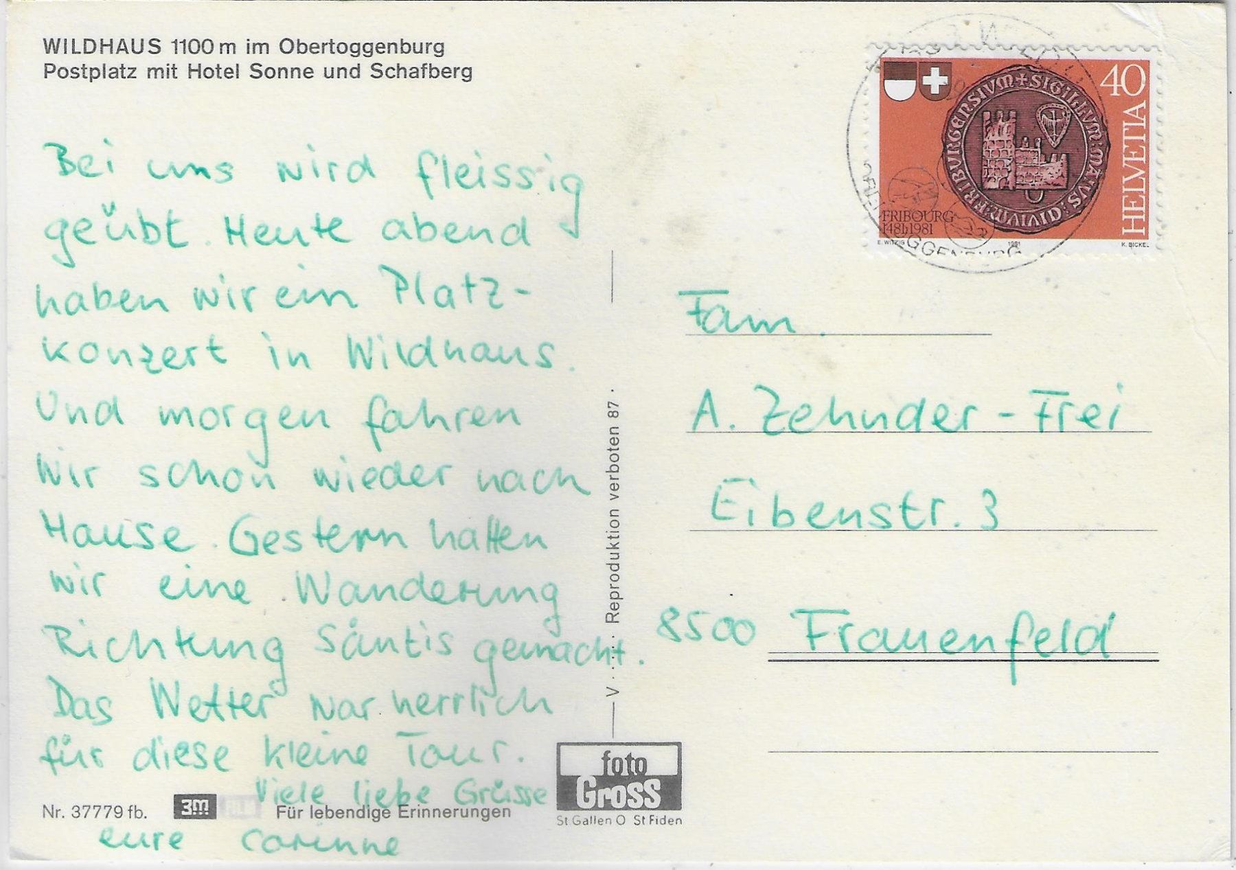 Cartoline postali: Wildhaus - Postplatz mit Hotel Sonne, Postauto – Usato da Ettingen venduto da Kartenplanet 1