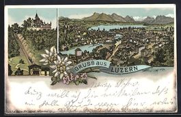 Litho Luzern, Teilansicht, Schloss und B