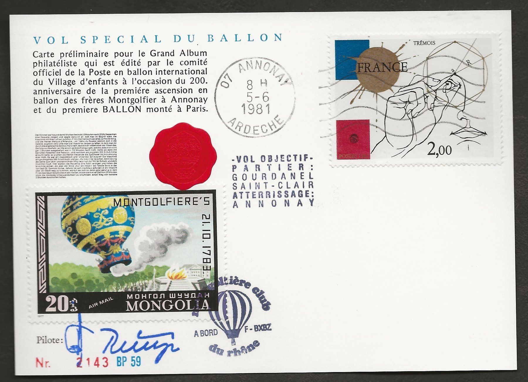 Tutti i francobolli: Ballon  1981 Frankreich Mongolei Bordeaux Luftpost – Usato da Au ZH venduto da xelagreb01